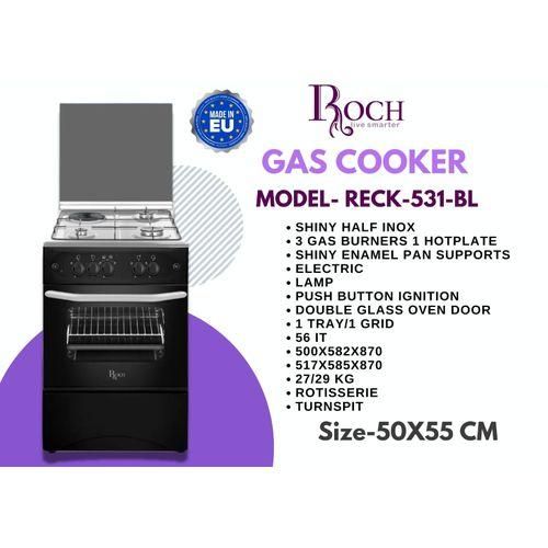 Roch RECK-531BL - 50x55CM 3 Gas Burners + 1 Hotplate Cooker - Black (1YR WRTY)