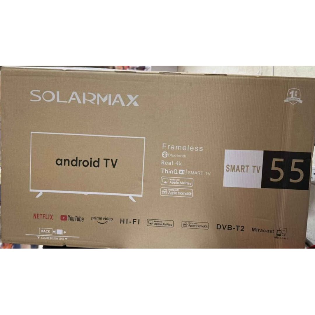 SolarMax 55-Inch Full HD LED Smart TV with Built-In Wi-Fi, Dolby Audio, and Android OS