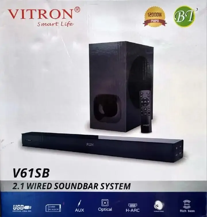 Vitron V61SB Soundbar System 12000W Deep Bass Wired Aux, USB, Bluetooth, Optical, ARC